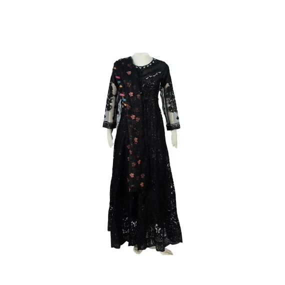 PAKISTANI BLACK EMBROIDERY NET DRESS