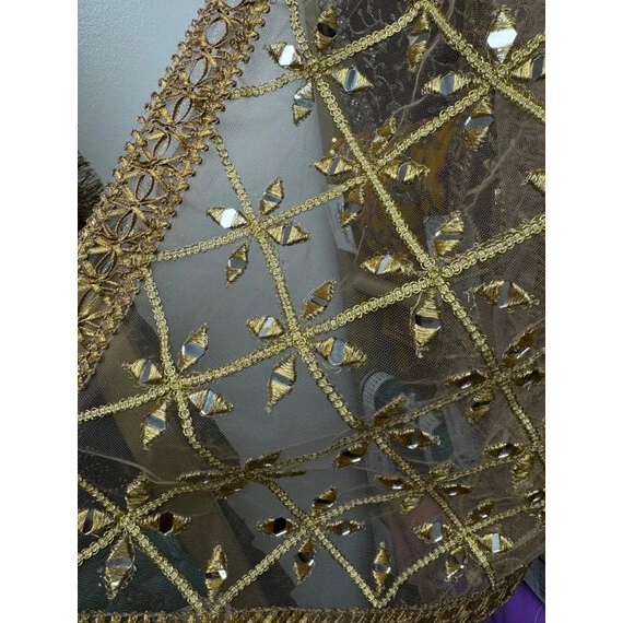 DUPATTA NET W GOLD MIRROR